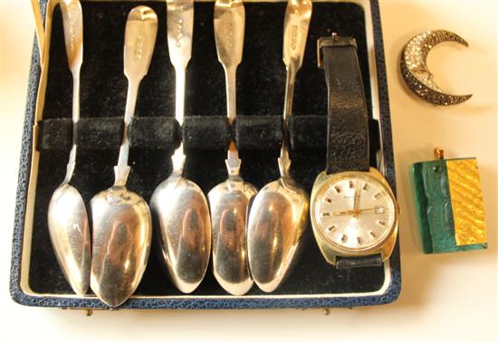 Silver spoons, watch etc